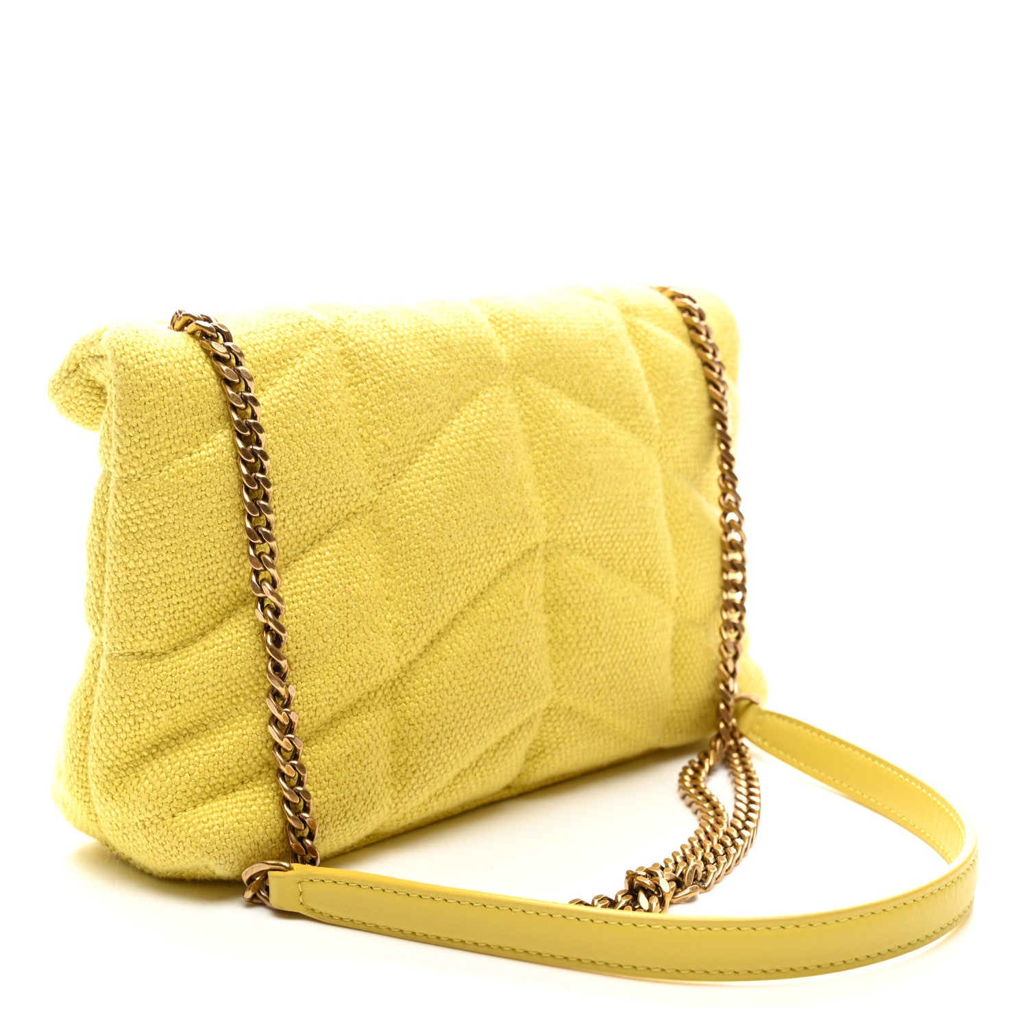 Saint Laurent Canvas Quilted Toy Loulou Puffer Monogram Chain Satchel Jaune Citron 3 of 10