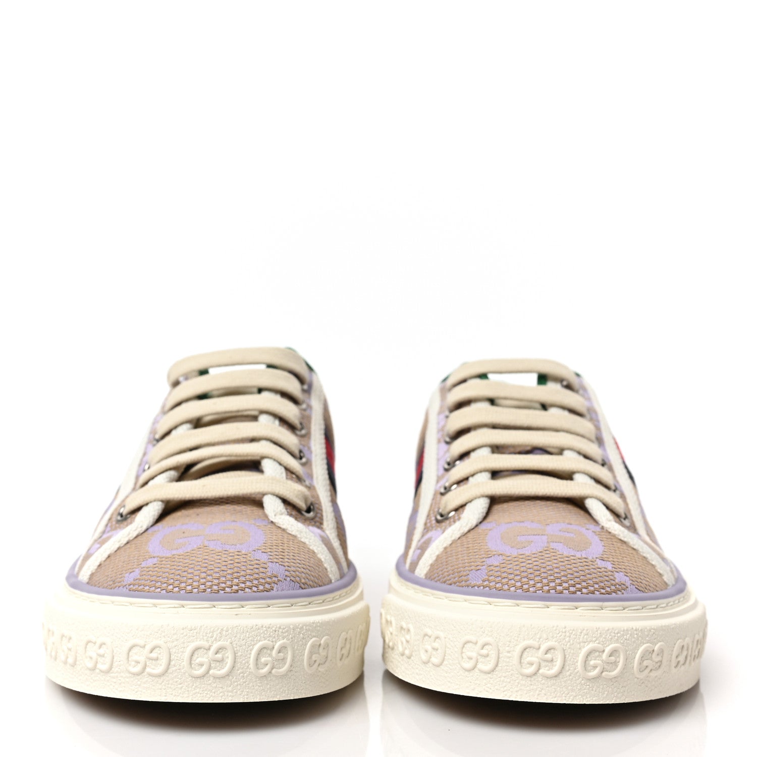 Gucci Monogram Jumbo GG Web Womens 1977 Tennis Sneakers 39 Beige Lapis Mystic White 2 of 8