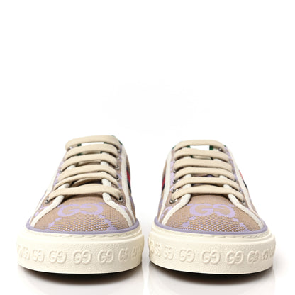 Gucci Monogram Jumbo GG Web Womens 1977 Tennis Sneakers 39 Beige Lapis Mystic White 2 of 8