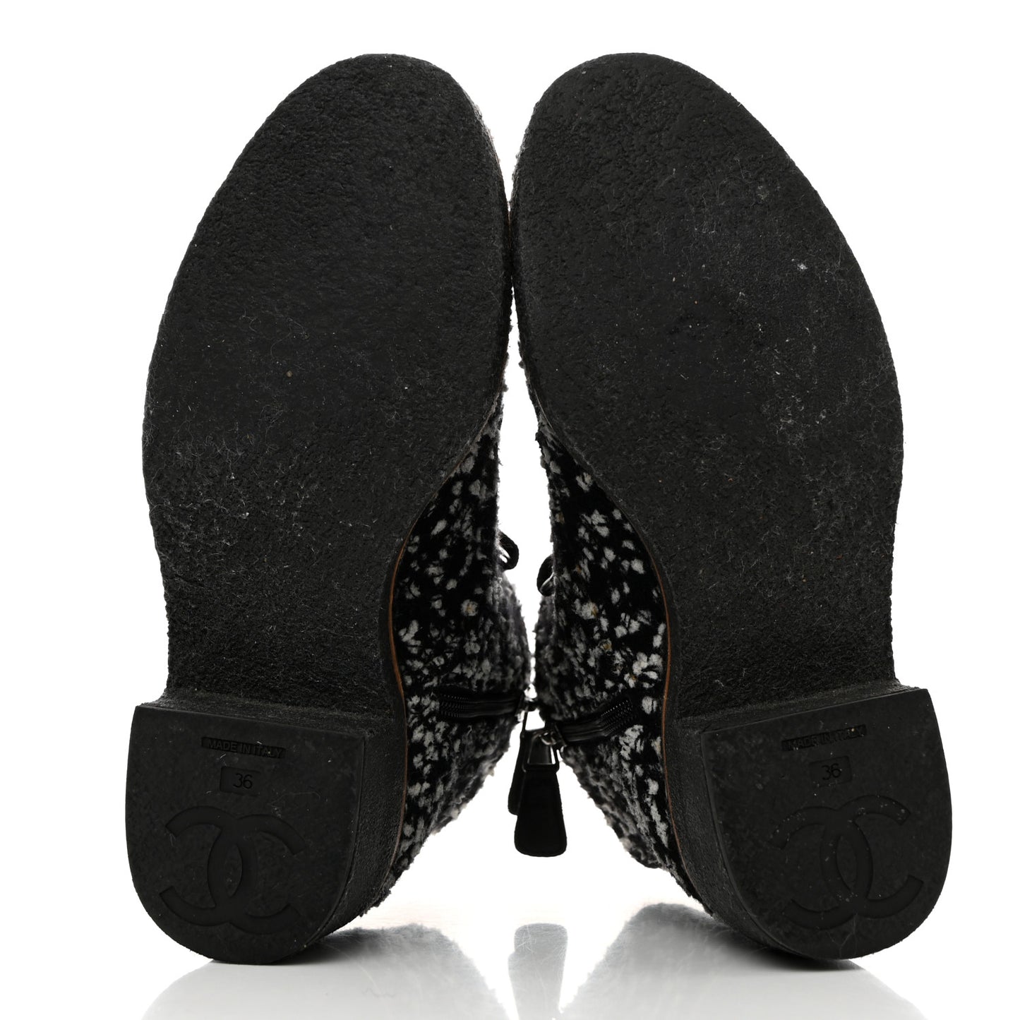 Tweed Quilted Lace Up Short Boots 36 Black White