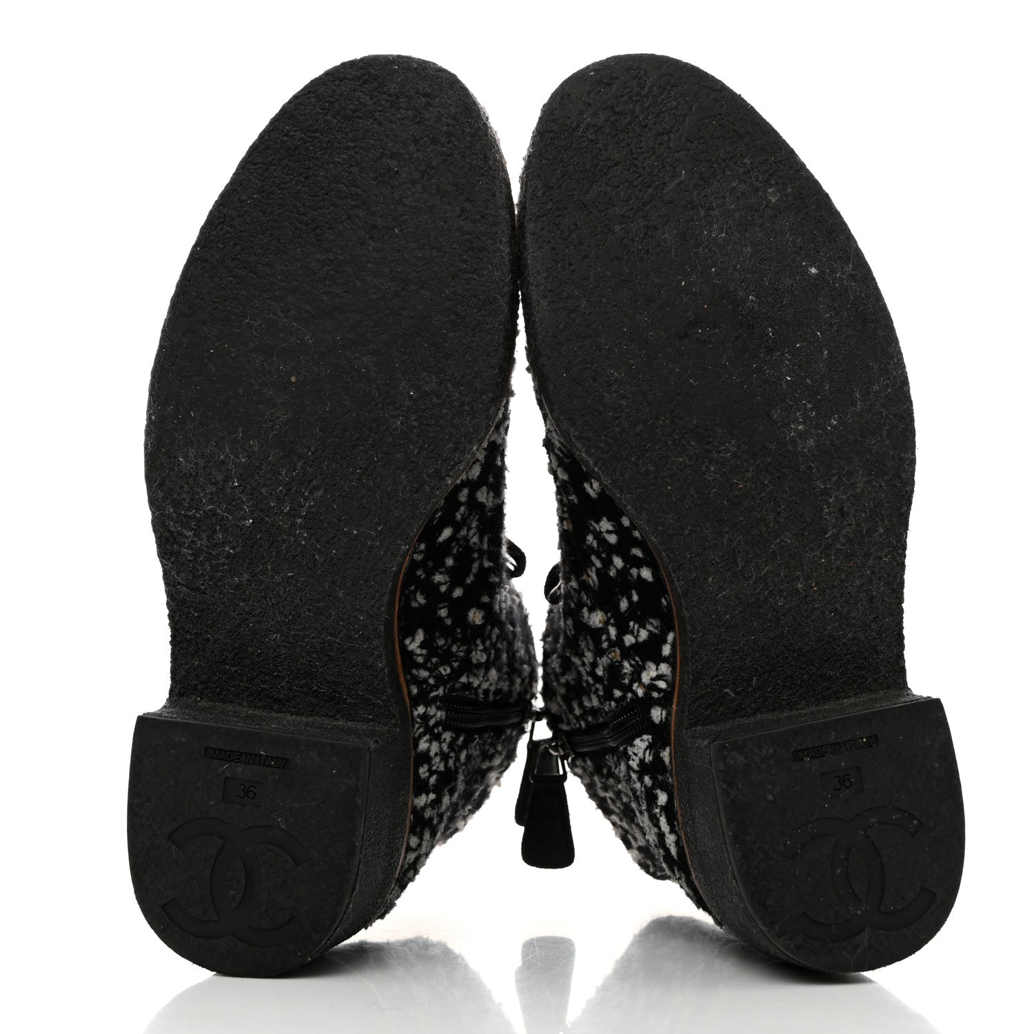 Chanel Tweed Quilted Lace Up Short Boots 36 Black White 4 of 7