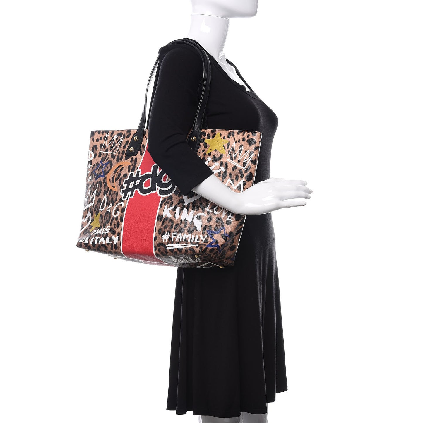 Calfskin Leopard Graffiti Print Beatrice Tote Black
