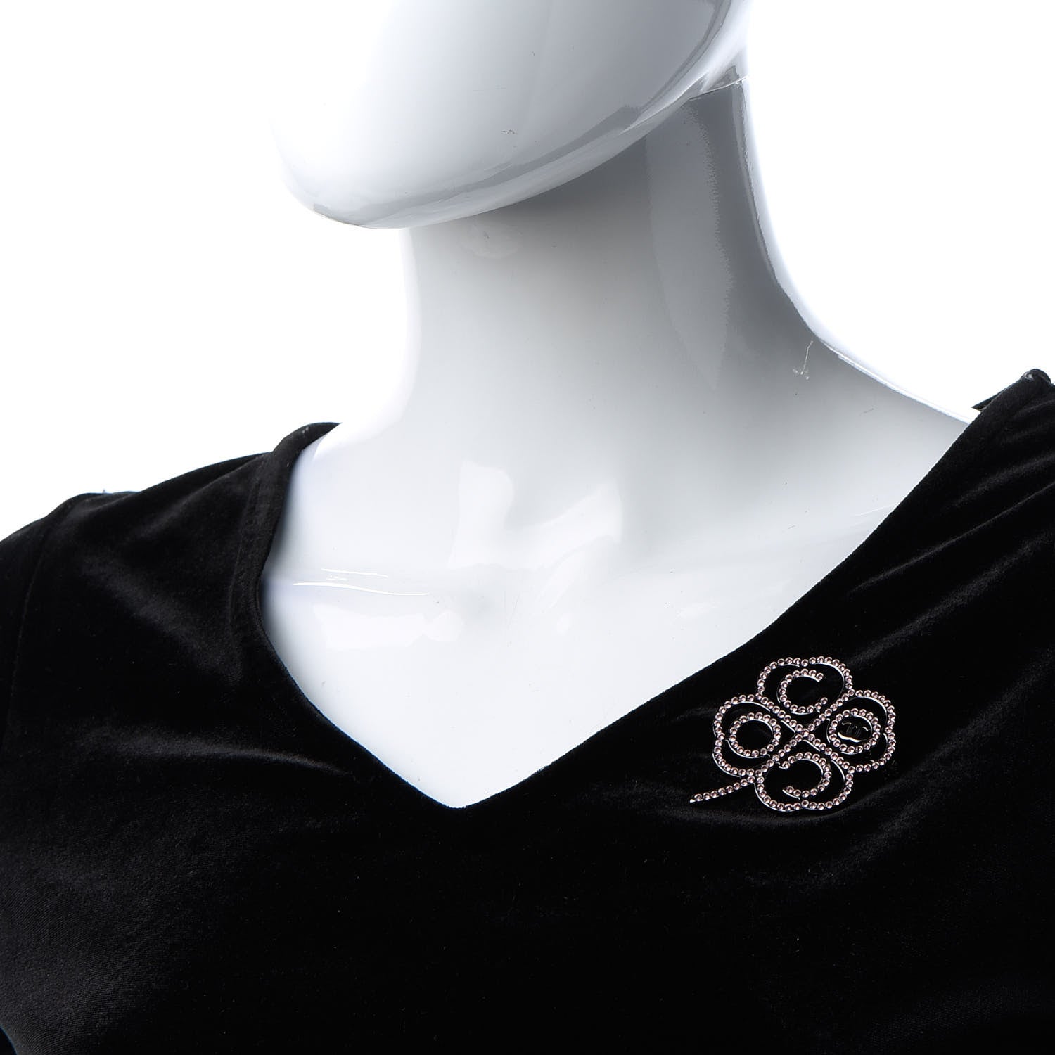 Chanel Metal Strass Clover CC Brooch Pink Ruthenium 2 of 5