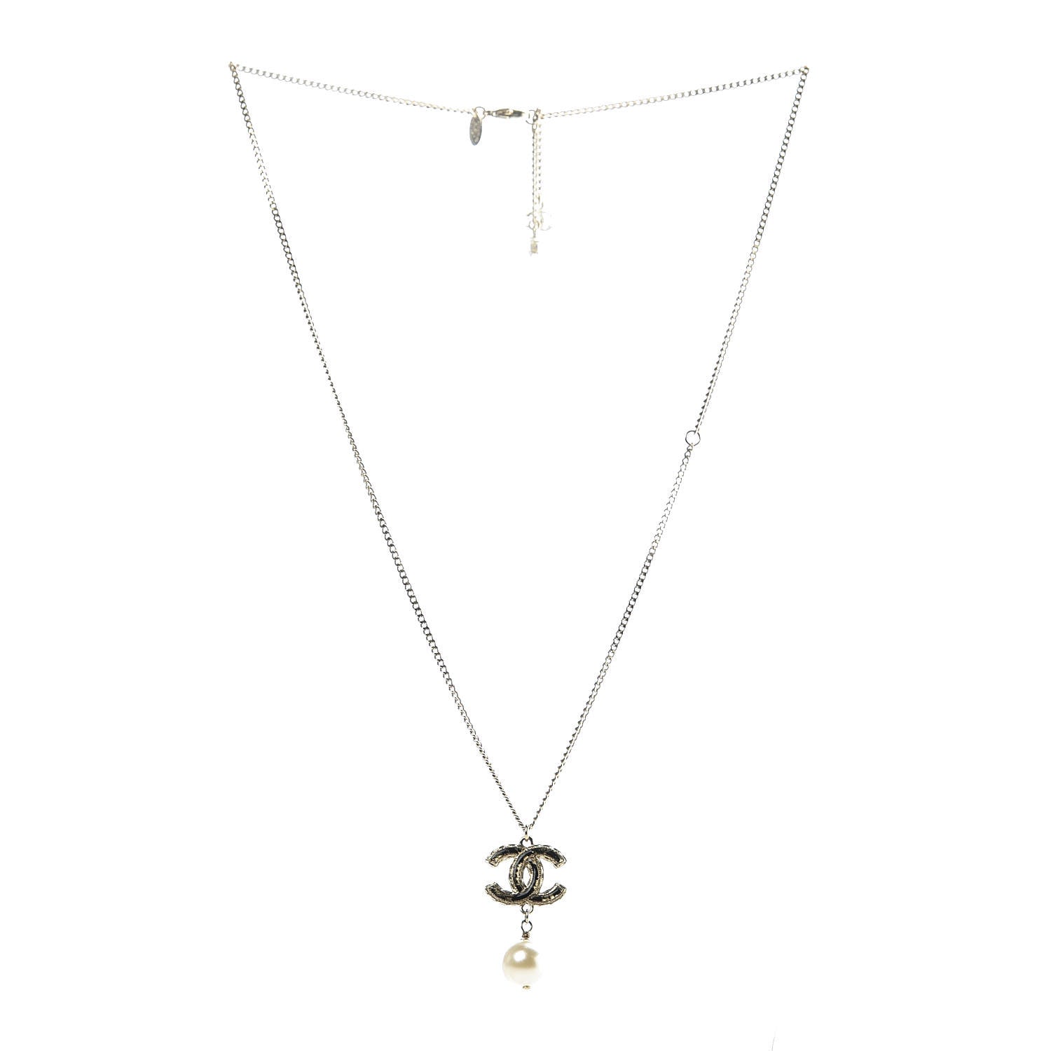 Chanel Resin Holographic Pearl CC Drop Necklace Gold 3 of 6