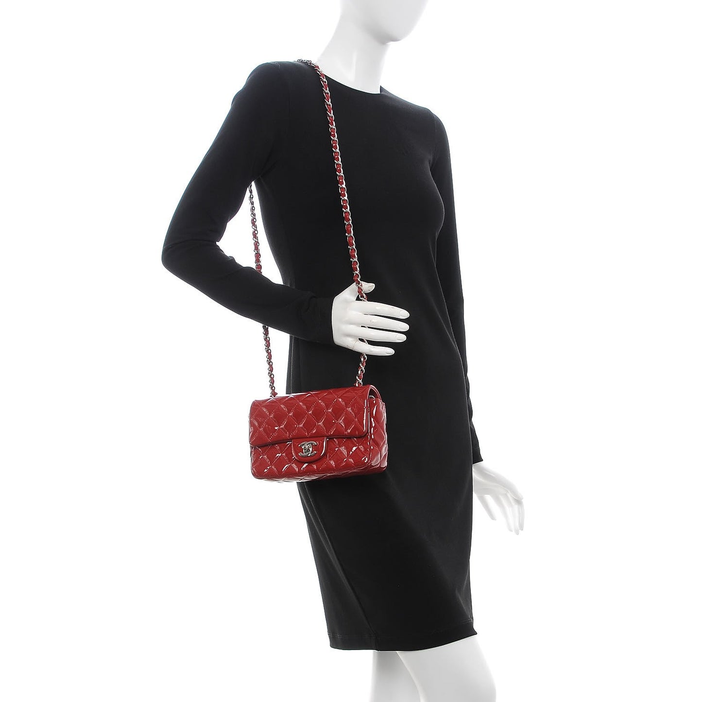 Patent Calfskin Quilted Mini Rectangular Flap Red