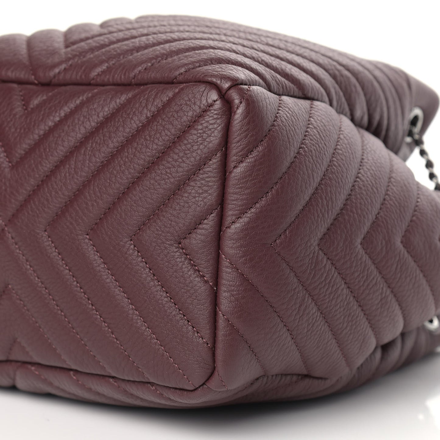 Deerskin Chevron Small CC Chain Bucket Bag Burgundy