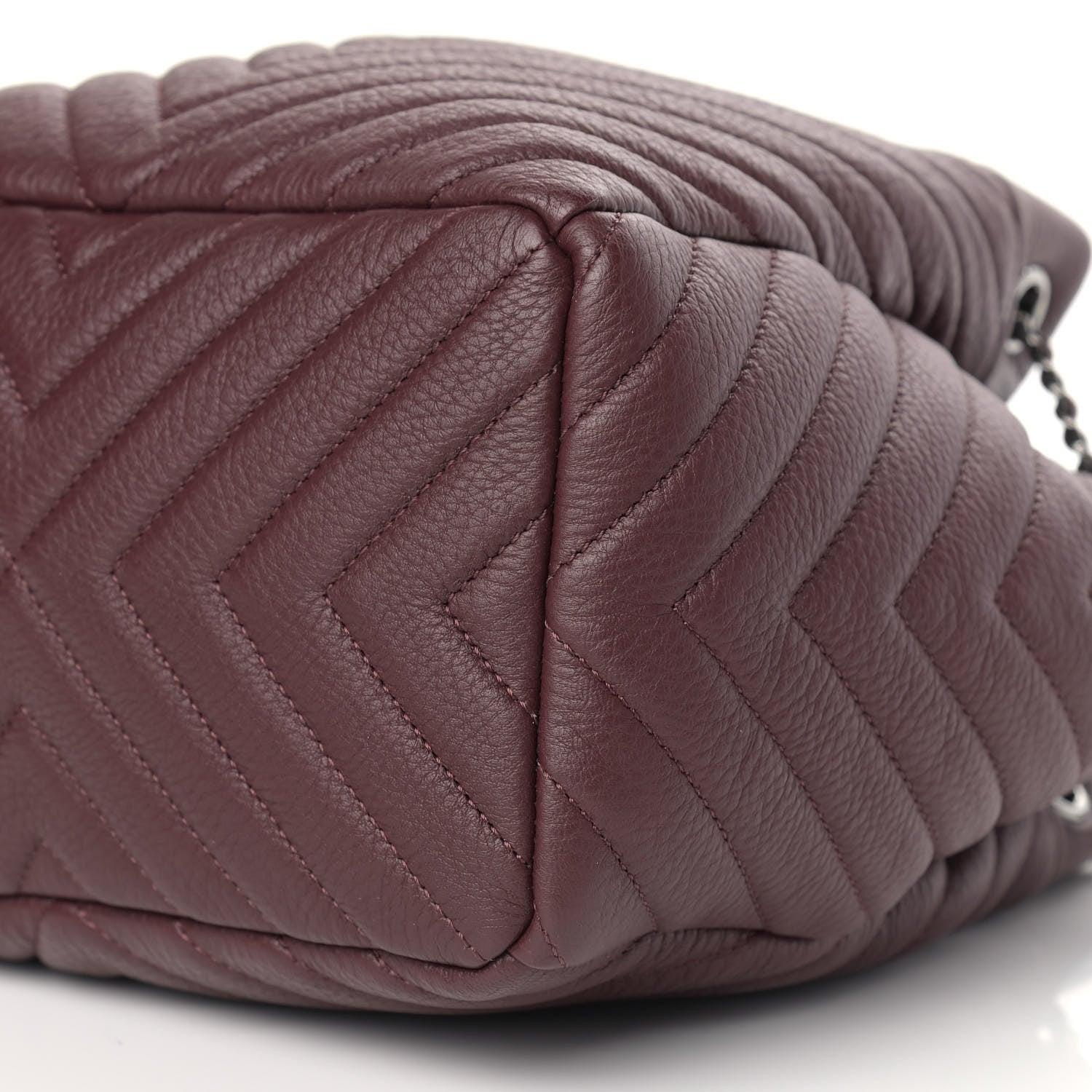 Chanel Deerskin Chevron Small CC Chain Bucket Bag Burgundy 8 of 9