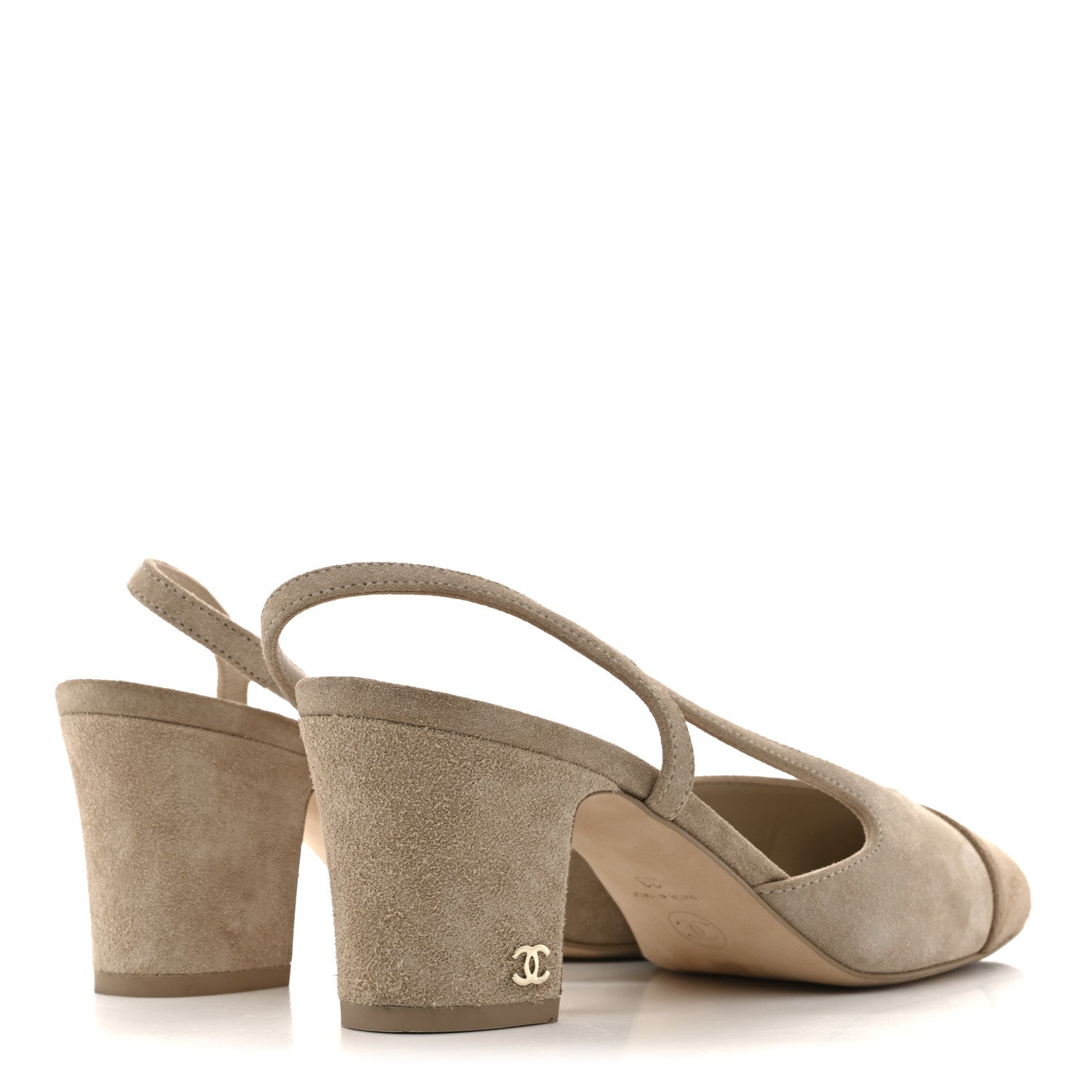 Chanel Suede Cap Toe CC Slingback Pumps 38 Ivory Light Beige 5 of 10