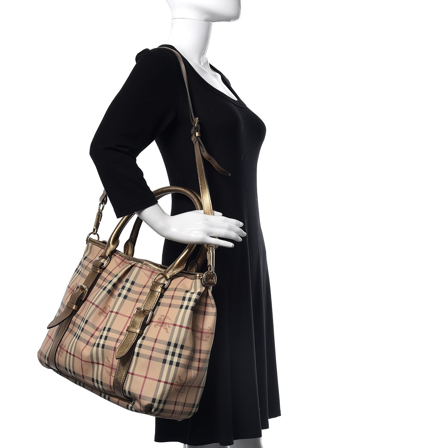 Burberry Metallic Calfskin Haymarket Check Large Northfield Tote Gold 2 of 23