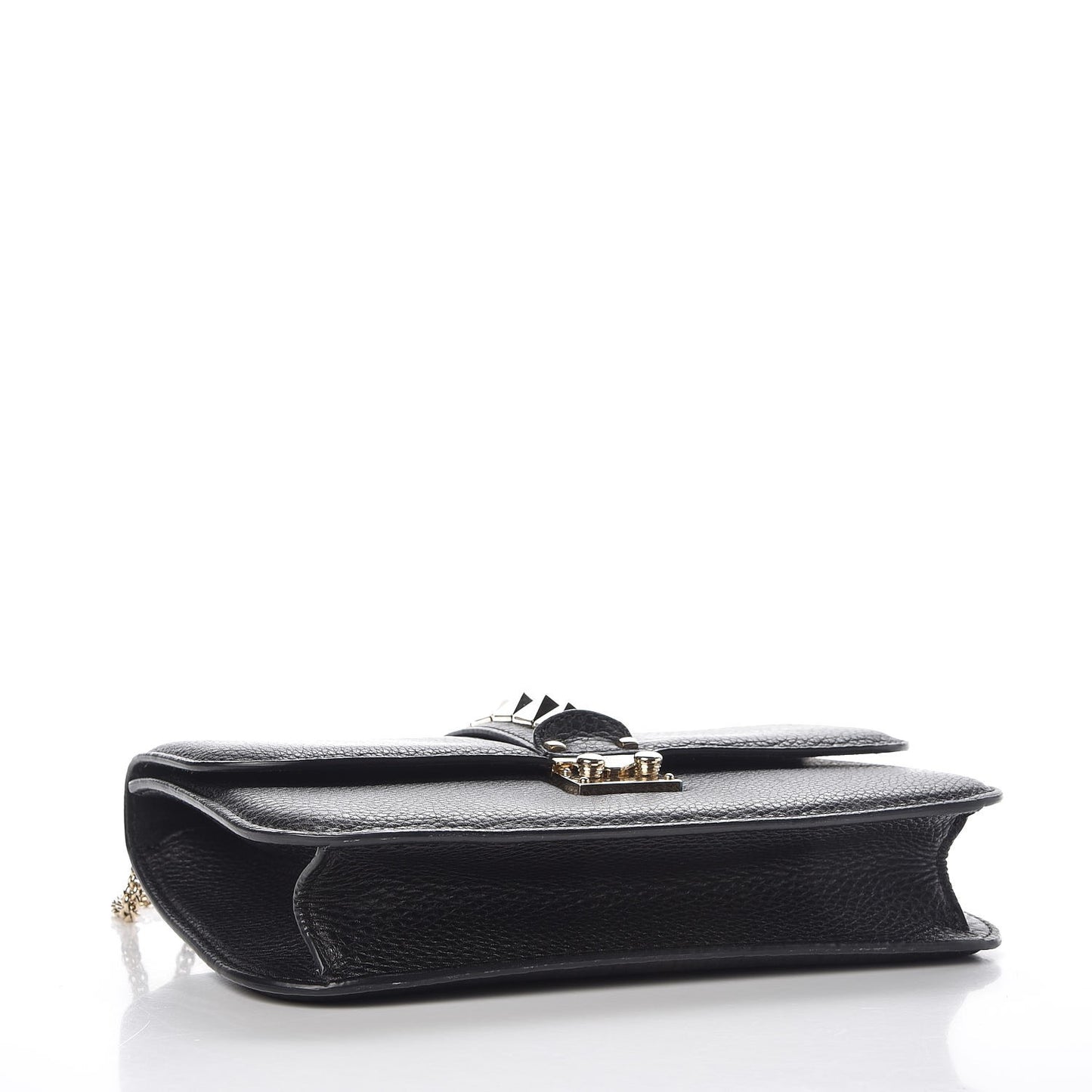 Pebbled Calfskin Medium Glam Lock Rockstud Flap Black