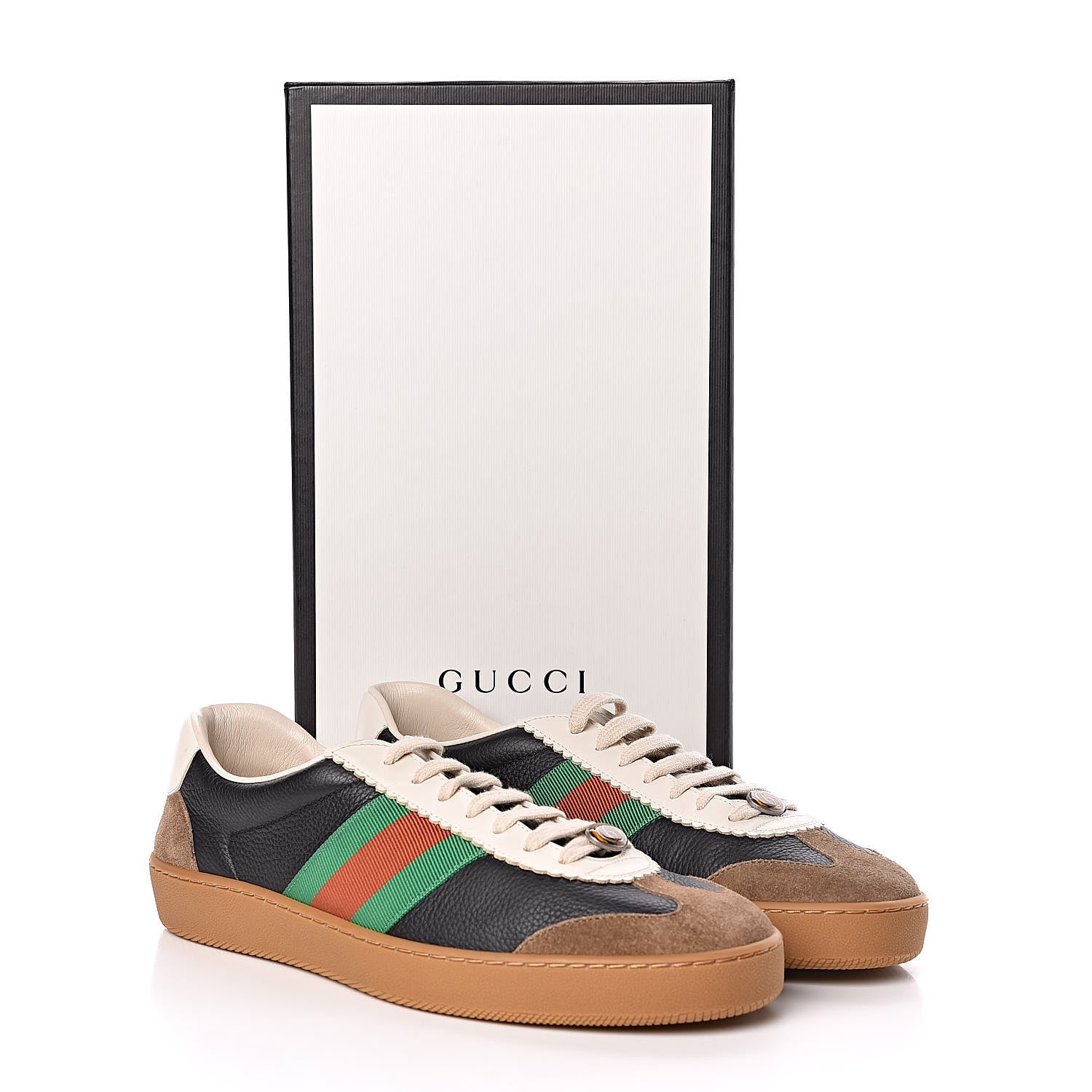 Gucci Calfskin Suede Web Mens G74 Sneakers 9.5 Ardesia Black New Mystic White 9 of 9