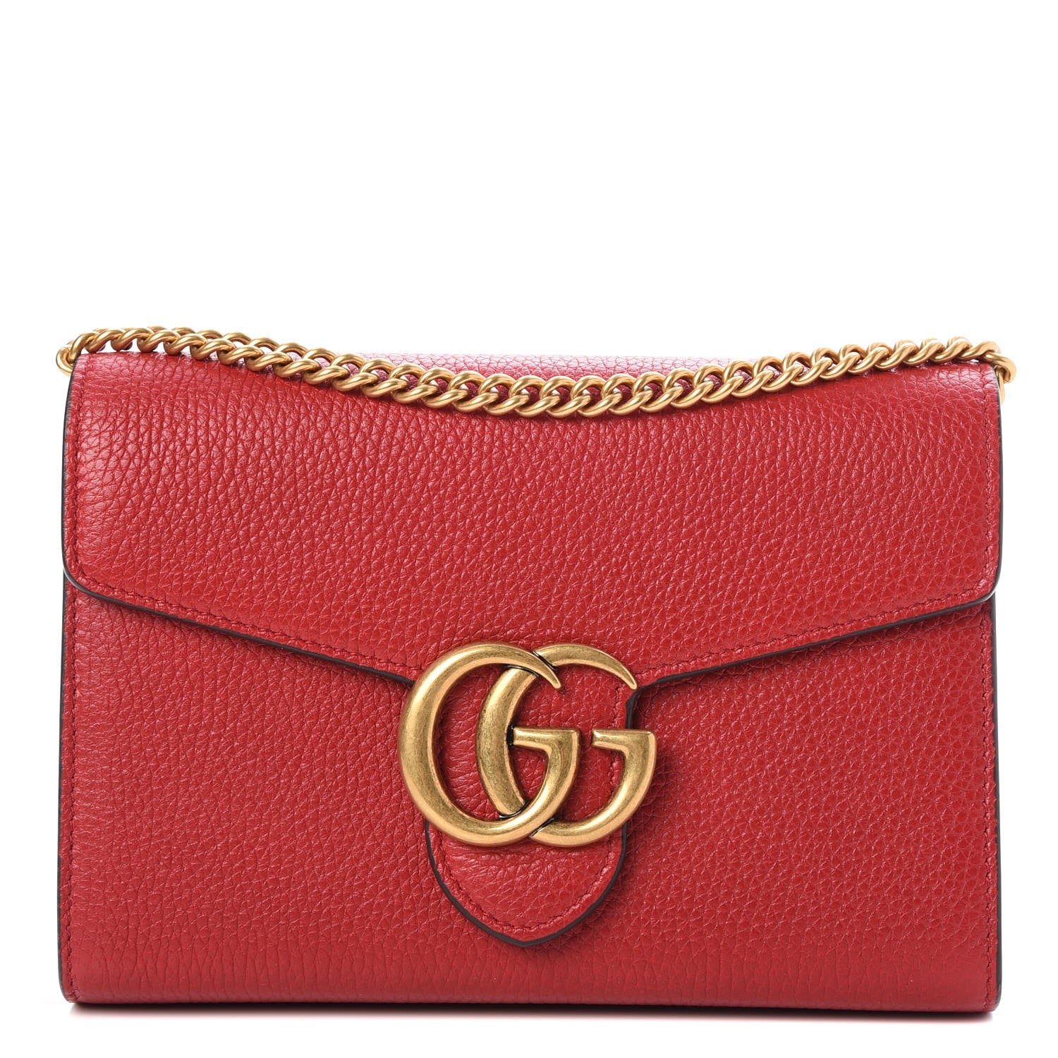 Gucci Calfskin GG Marmont Chain Wallet Vulcanic Red 1 of 8
