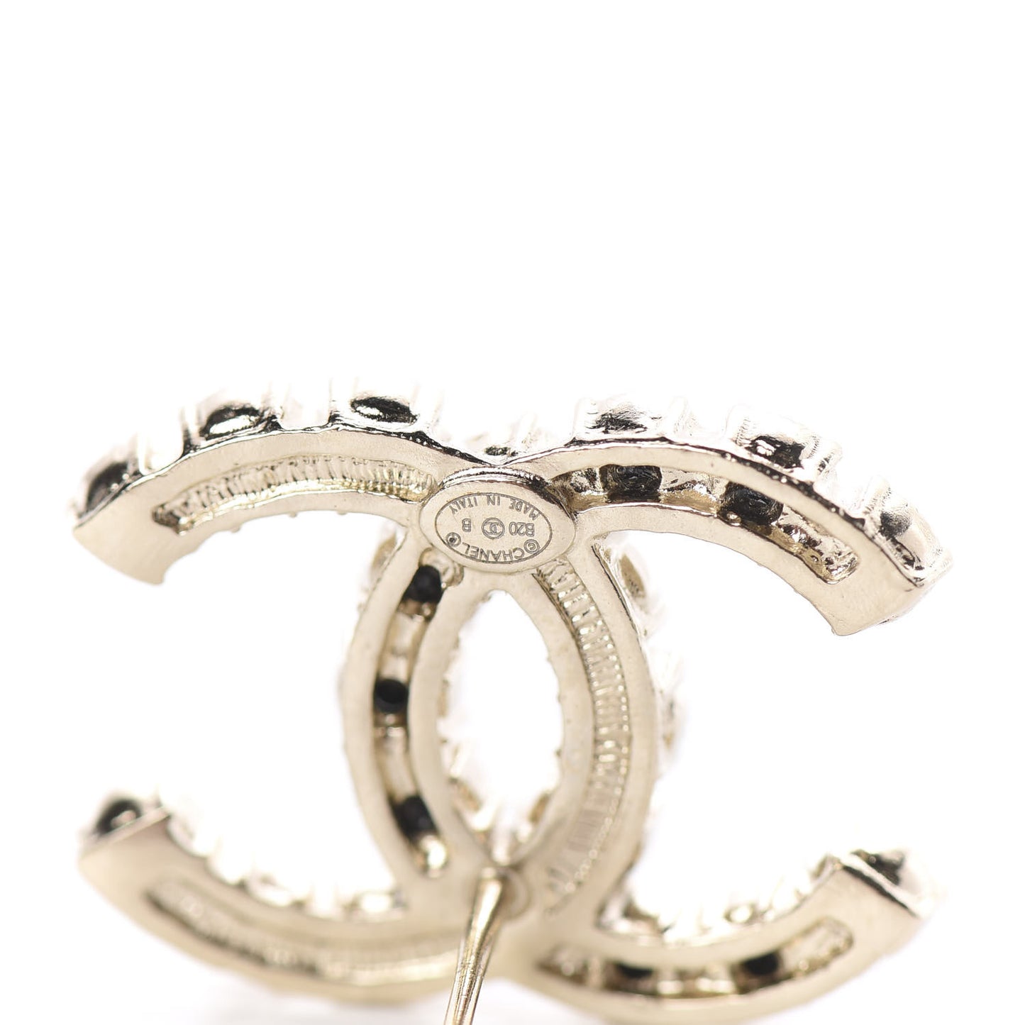 Resin Pearl CC Dazzling Domino Earrings Gold Black