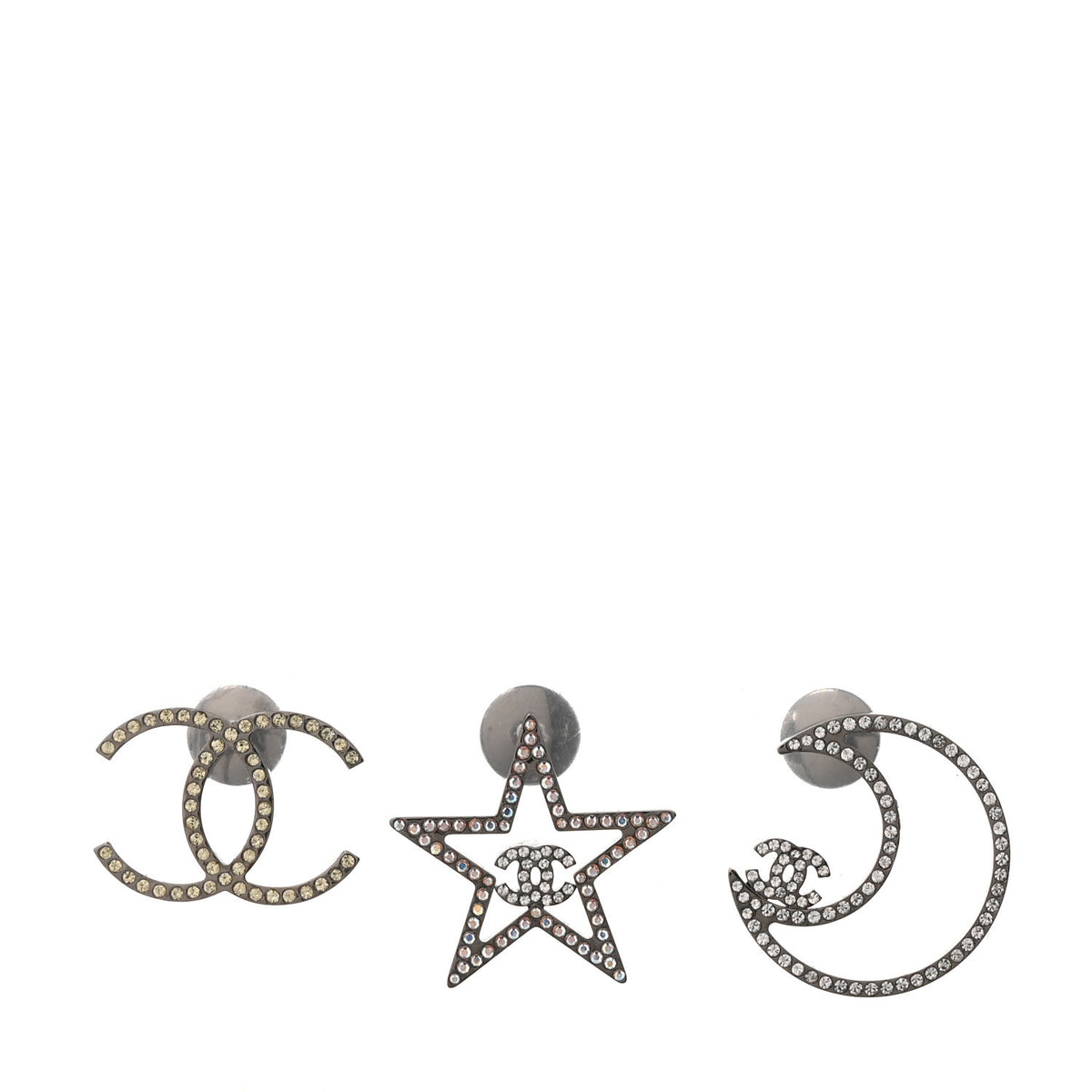 Crystal CC Moon Star Pin Brooch Set Silver