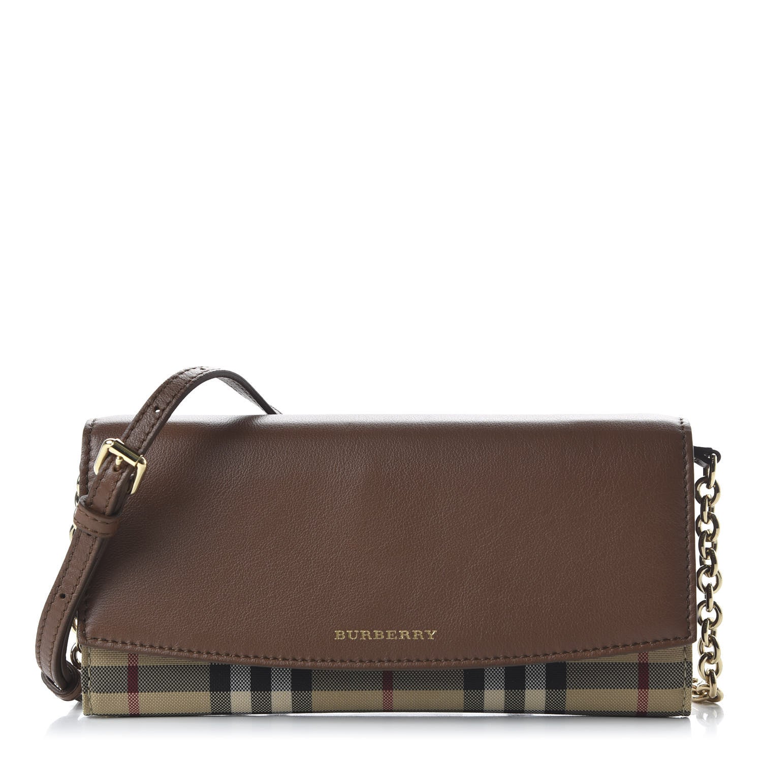 Burberry Calfskin Horseferry Check Henley Wallet On Chain Tan 1 of 9