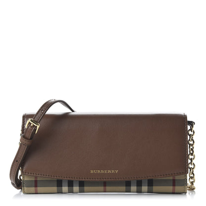 Burberry Calfskin Horseferry Check Henley Wallet On Chain Tan 1 of 9