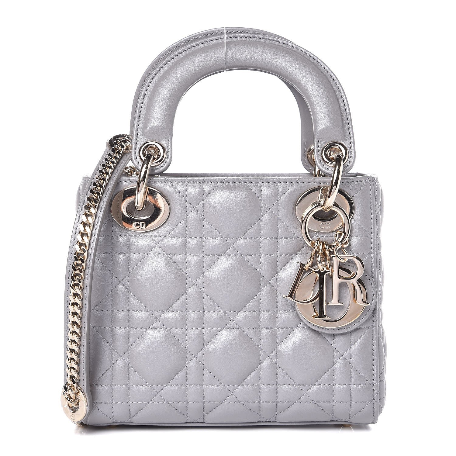 Christian Dior Metallic Lambskin Cannage Mini Lady Dior Grey 1 of 8
