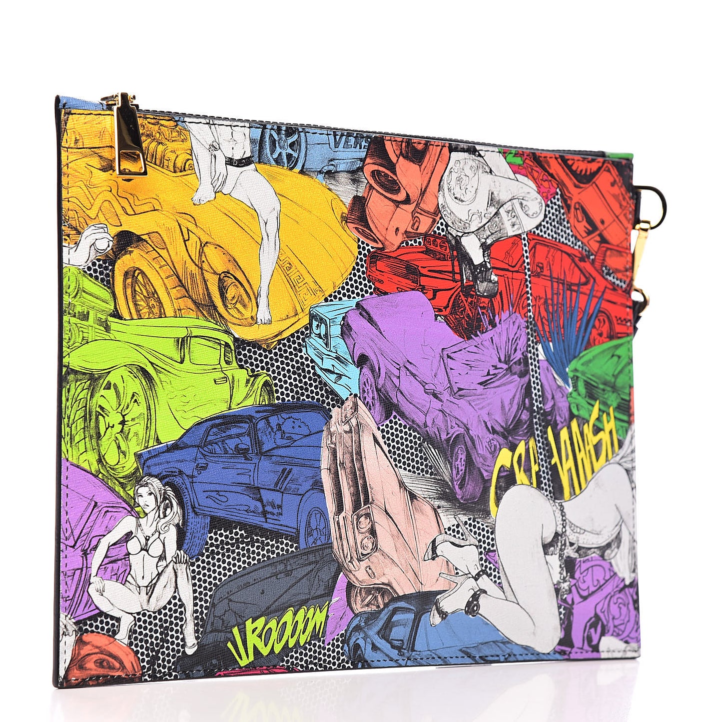 Vitello Saffiano Print St.Machine Pouch Black Multicolor