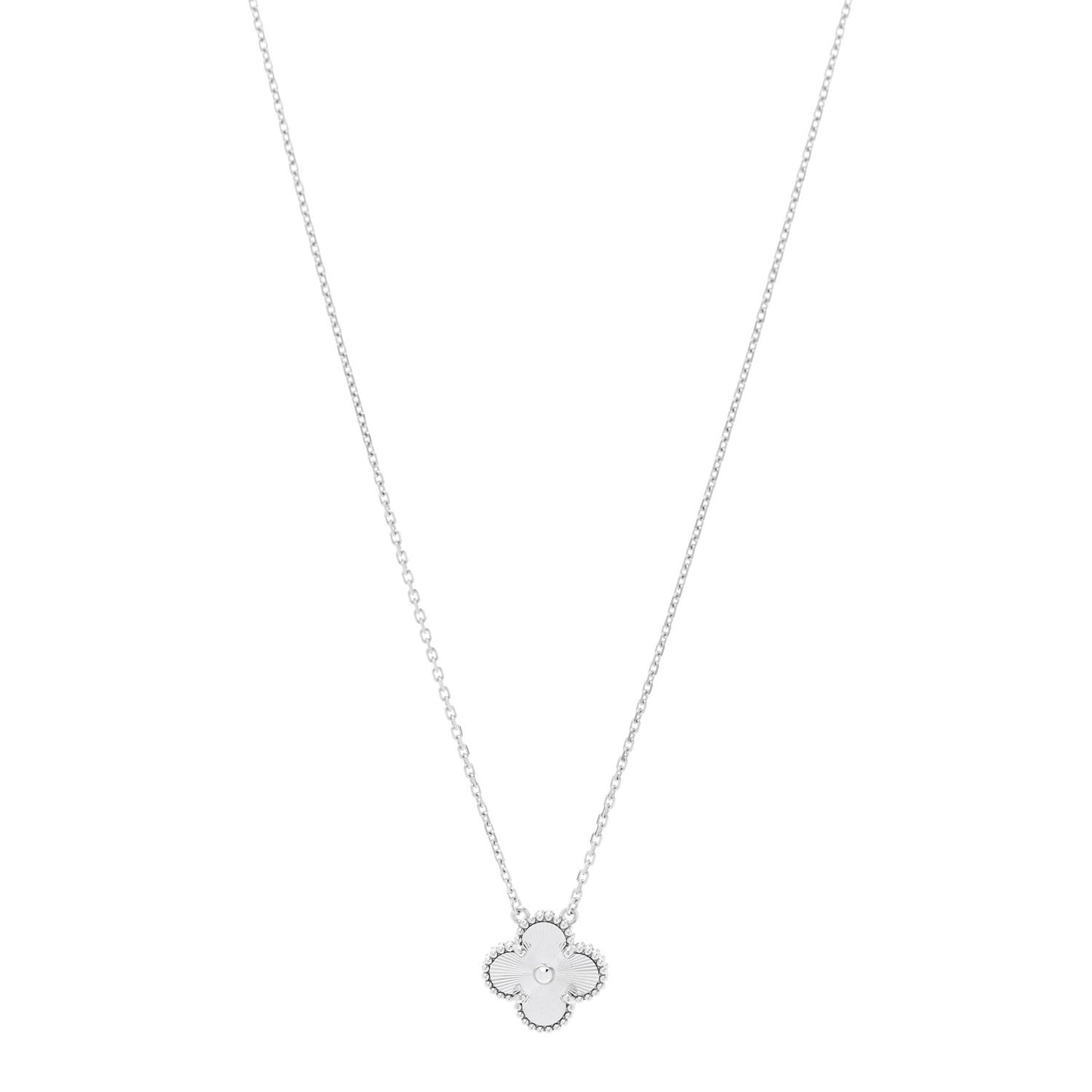 18K White Gold Guilloche Vintage Alhambra Pendant Necklace