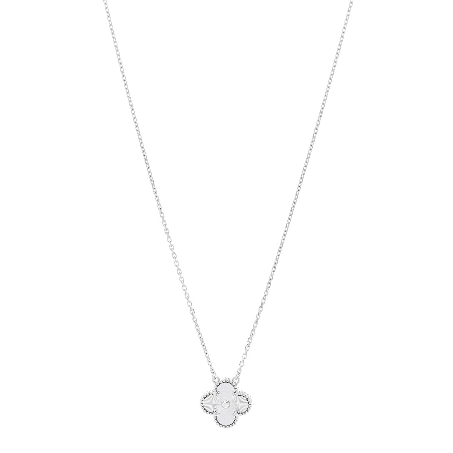 Van Cleef & Arpels 18K White Gold Guilloche Vintage Alhambra Pendant Necklace 1 of 6