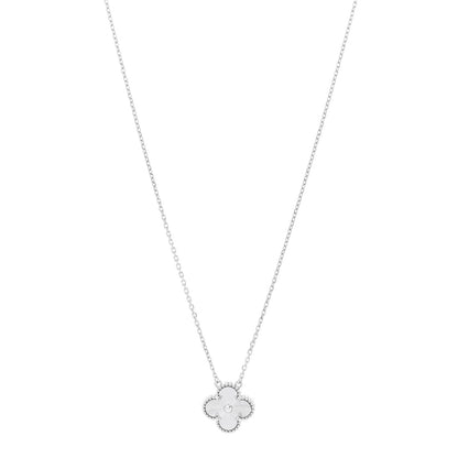 Van Cleef & Arpels 18K White Gold Guilloche Vintage Alhambra Pendant Necklace 1 of 6