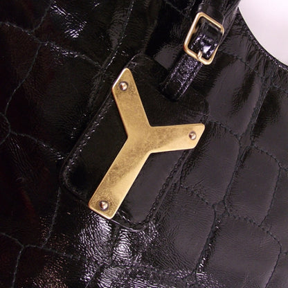 Saint Laurent Patent Crocodile Embossed Tribute Tote Black 6 of 10