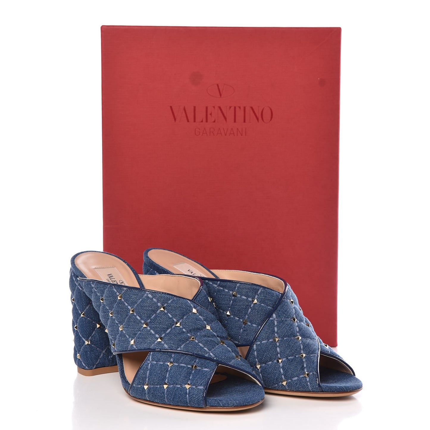Denim Rockstud Spike Crisscross 90mm Slide Sandals 37.5 Light Denim
