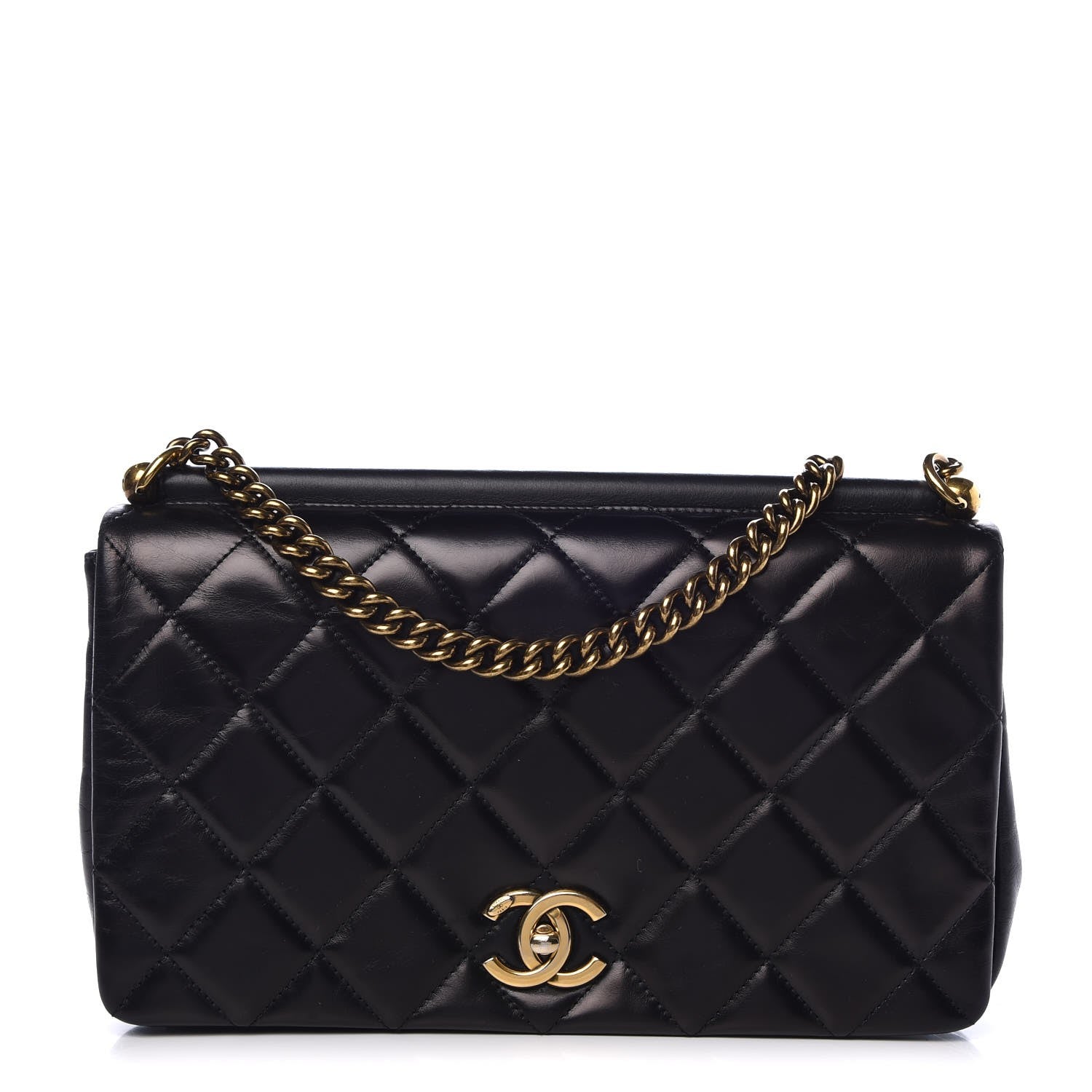 Chanel Calfskin Quilted Gold Bar Flap Black 1 of 10