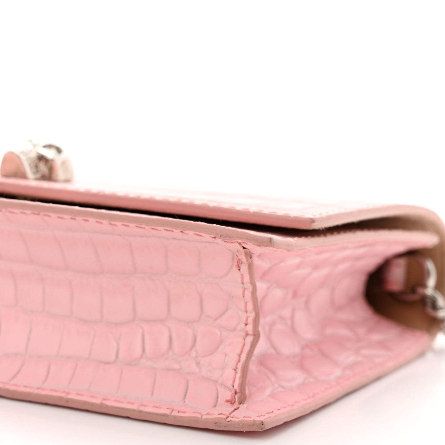 Calfskin Crocodile Embossed Skull Mini Crossbody Bag Pink