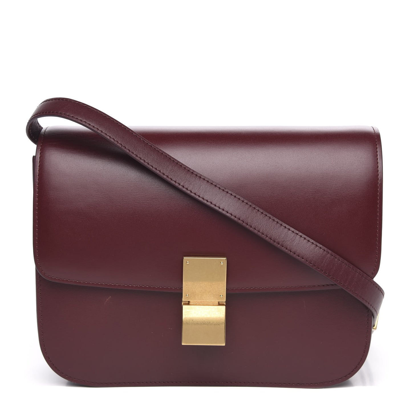 Box Calfskin Medium Classic Box Flap Bag Burgundy