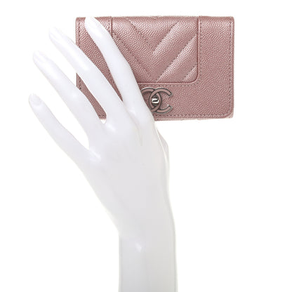Chanel Metallic Caviar Chevron Quilted Vintage Mademoiselle Flap Card Holder Pink 2 of 8
