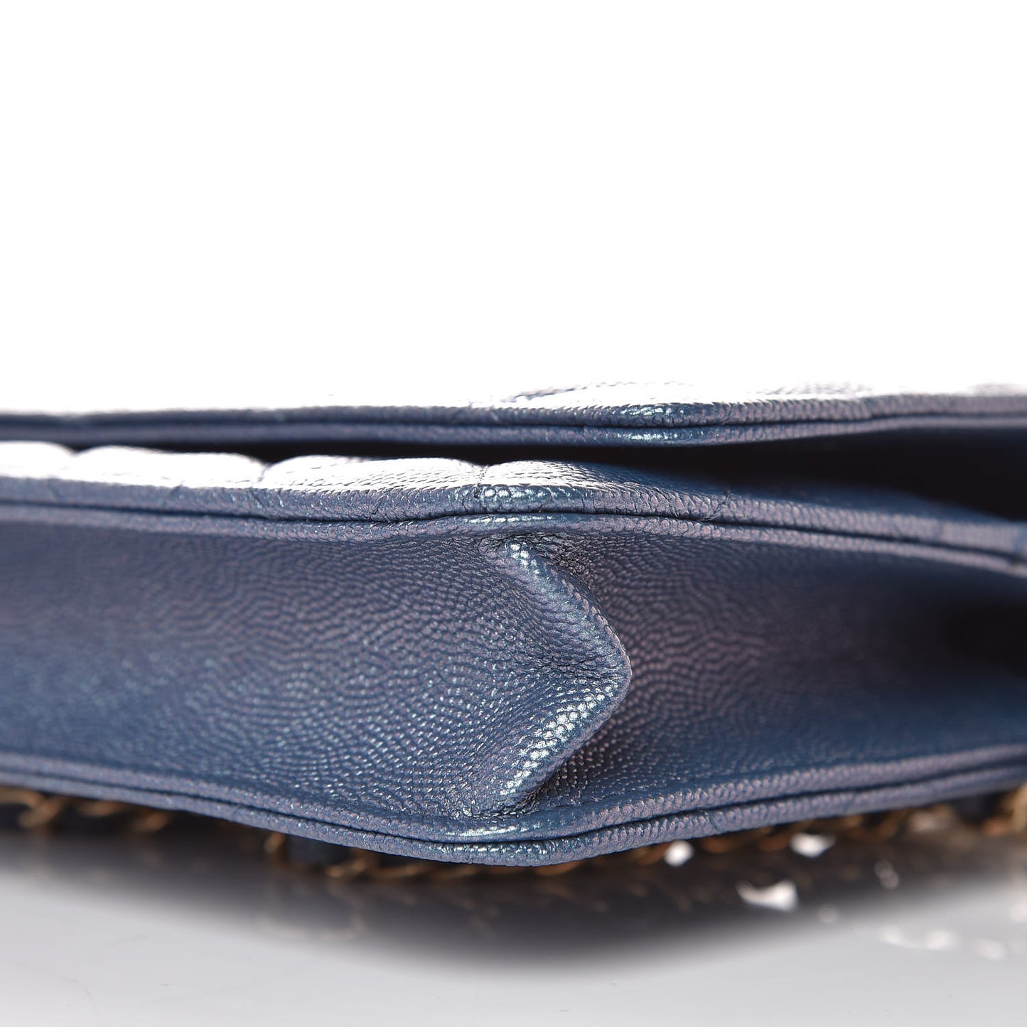 Iridescent Caviar Quilted Wallet On Chain WOC Dark Blue