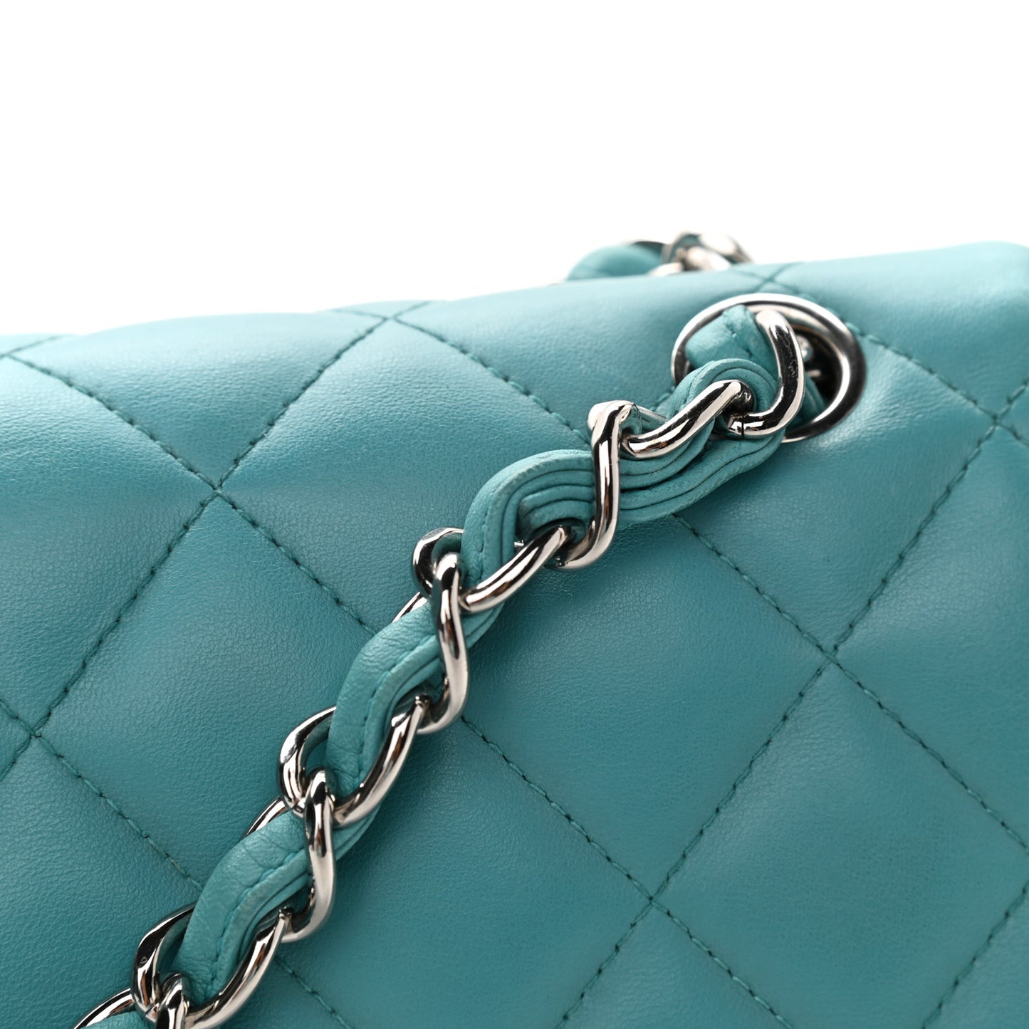 Lambskin Quilted Jumbo Double Flap Turquoise