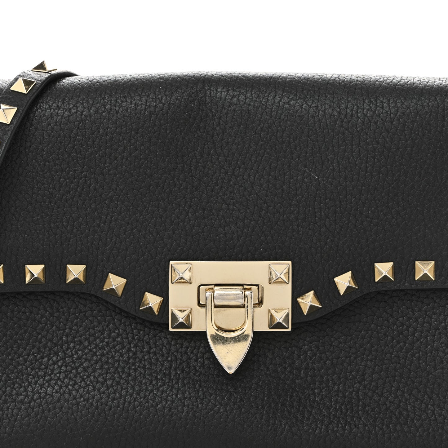 Pebbled Calfskin Medium Rockstud Flip Lock Crossbody Bag Black