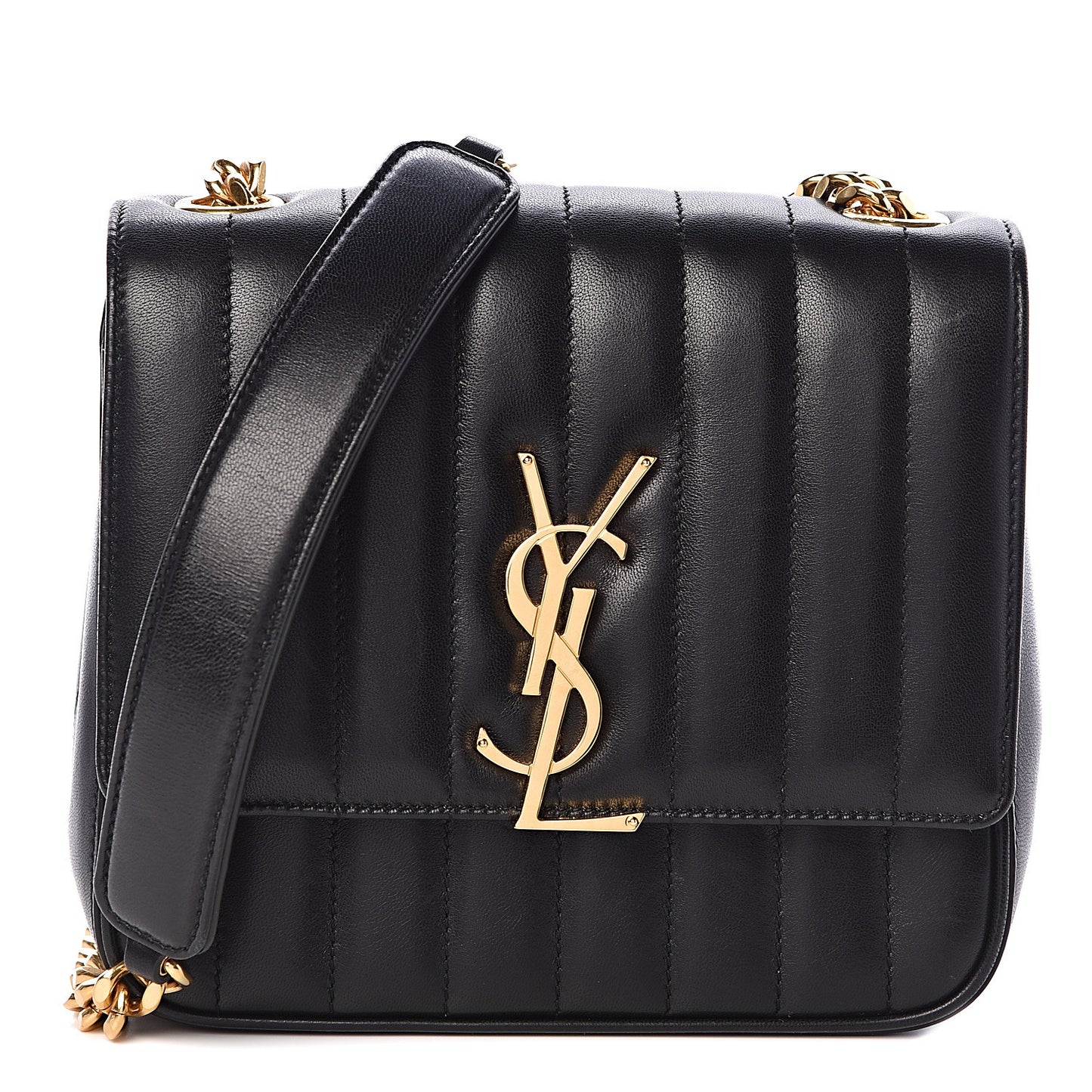 Lambskin Matelasse Monogram Medium Vicky Chain Bag Black