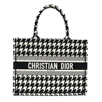 Christian Dior Canvas Macro Houndstooth Embroidered Medium Book Tote Black White 1 of 13