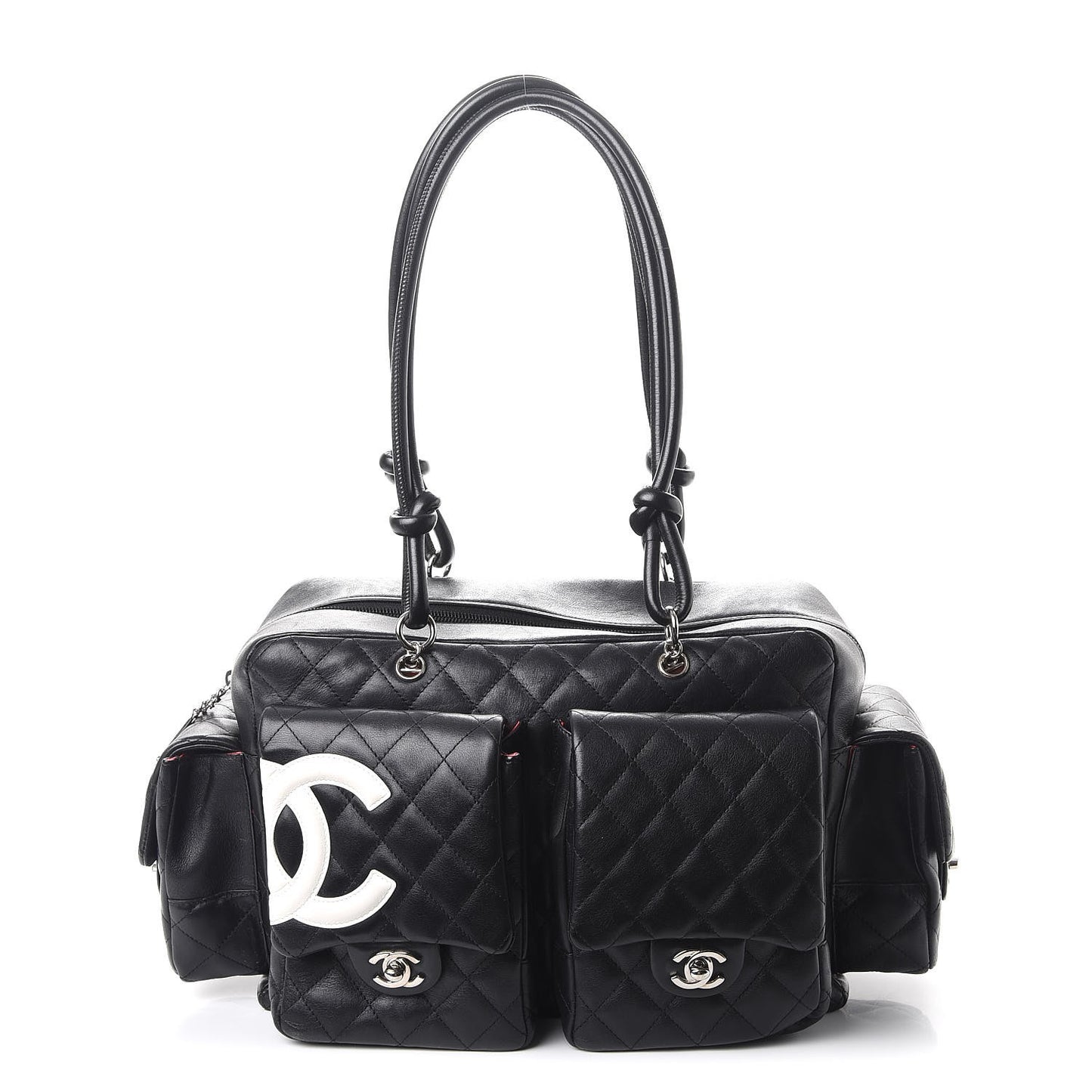 Calfskin Quilted Large Cambon Multipocket Reporter Black White