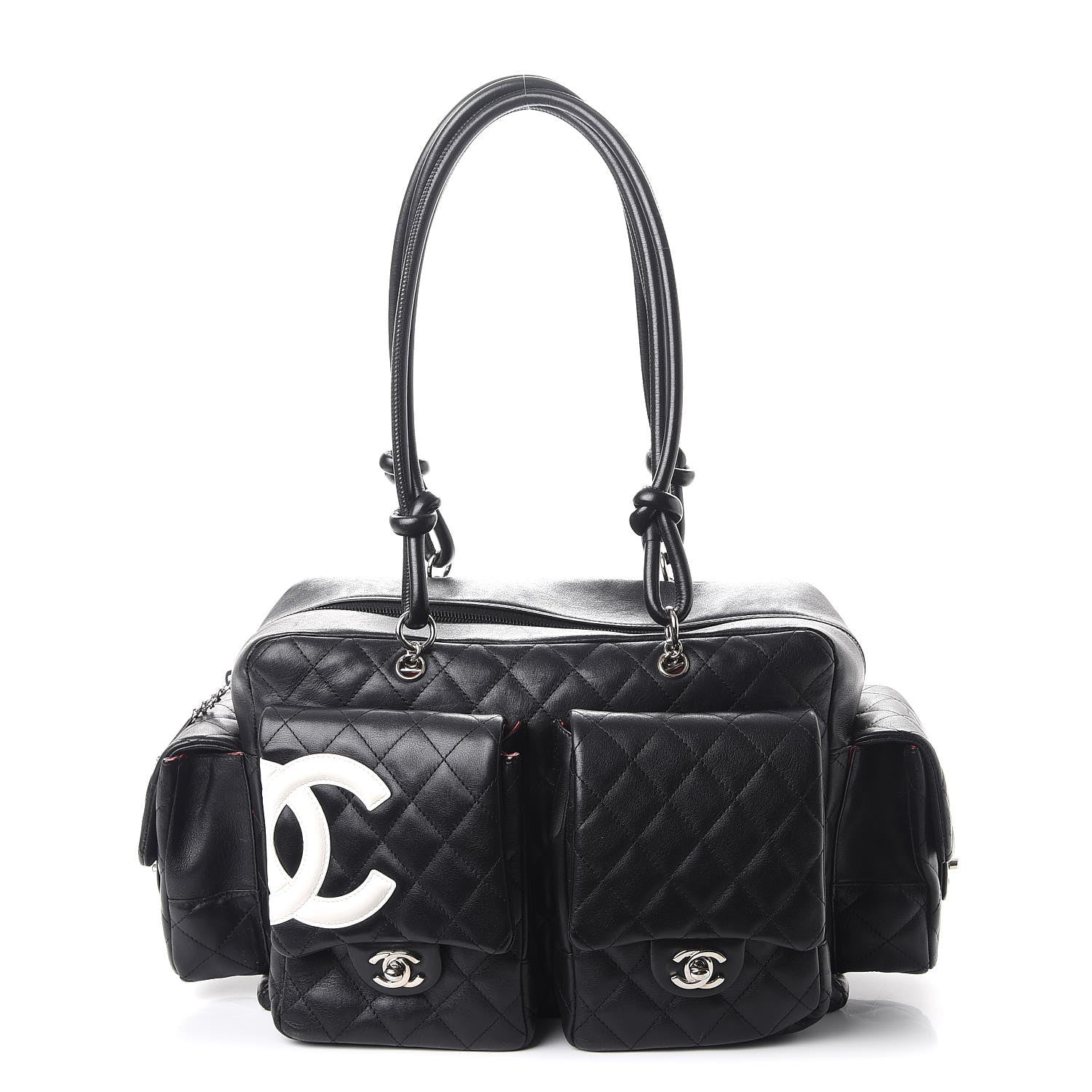 Chanel Calfskin Quilted Large Cambon Multipocket Reporter Black White 1 of 12