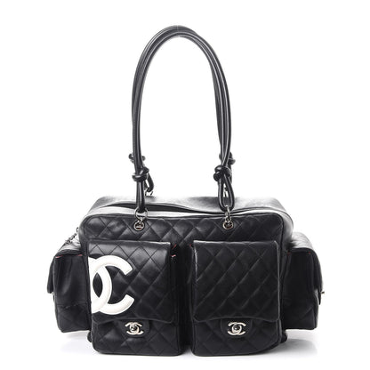 Chanel Calfskin Quilted Large Cambon Multipocket Reporter Black White 1 of 12