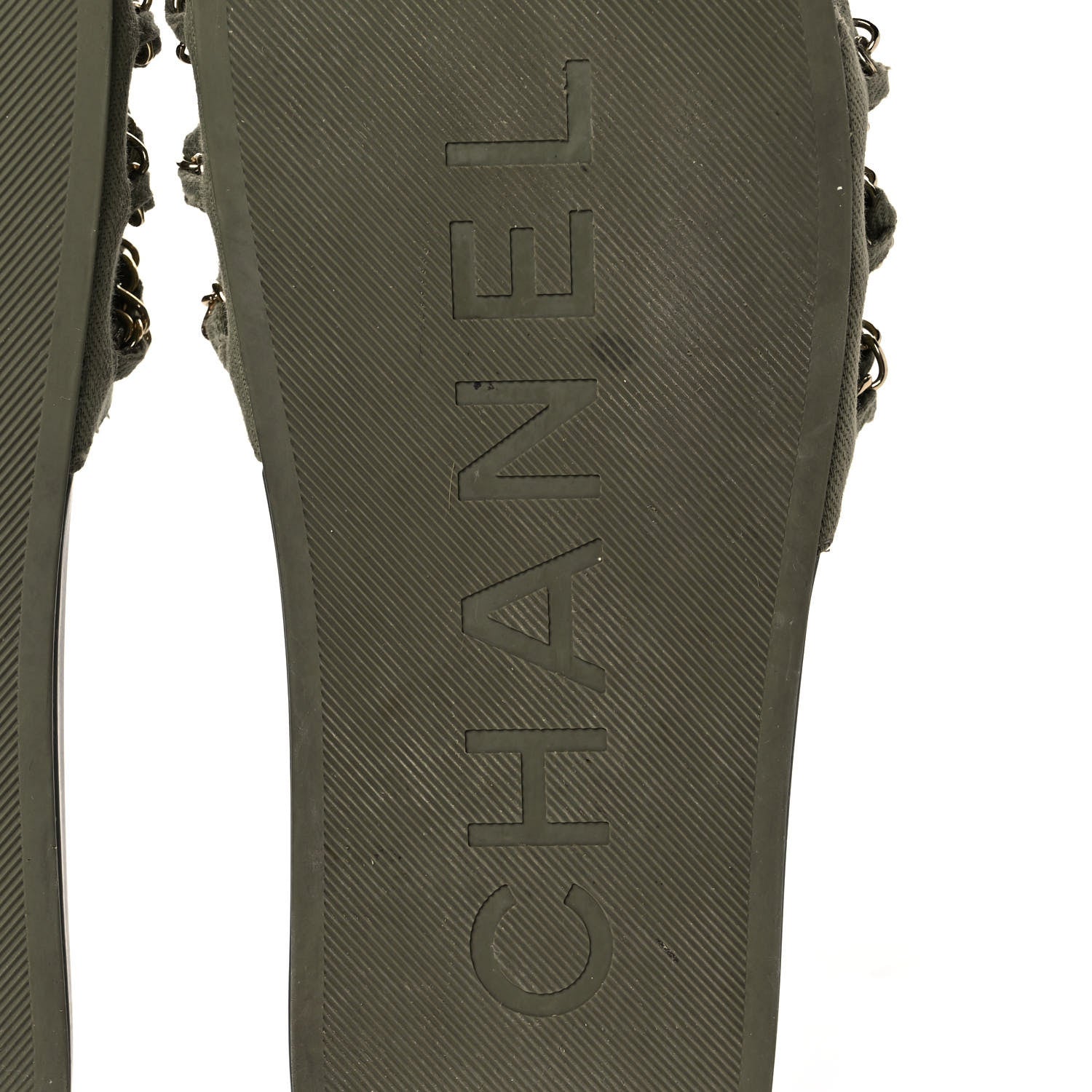 Chanel Canvas Chain Flat Sandals 40 Khaki 6 of 9