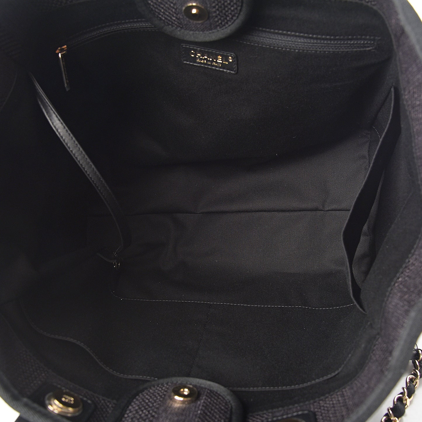 Mixed Fibers Calfskin Striped Medium Deauville Tote Black