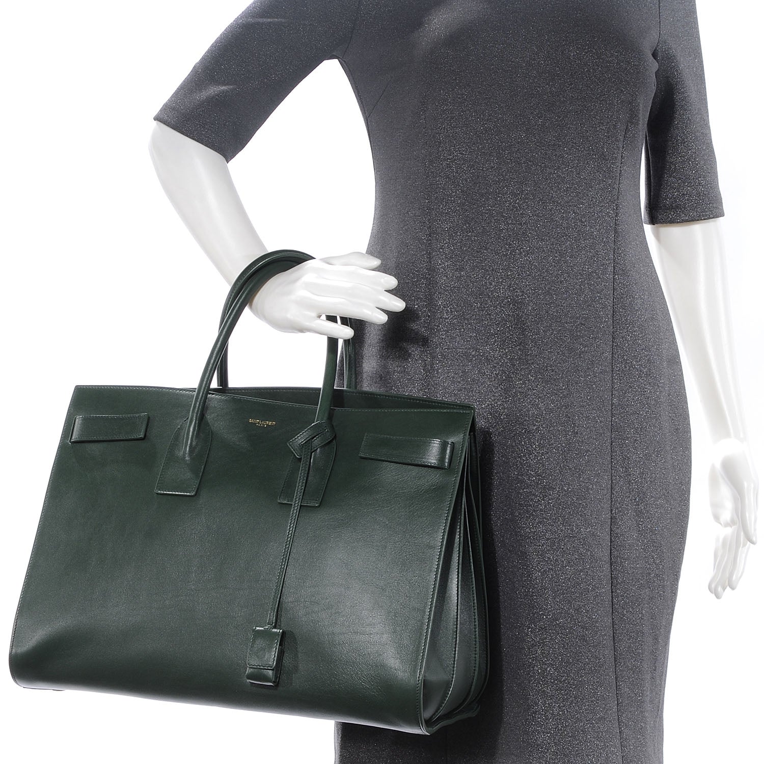 Saint Laurent Leather Large Sac de Jour Carryall Vert Anglais 2 of 7