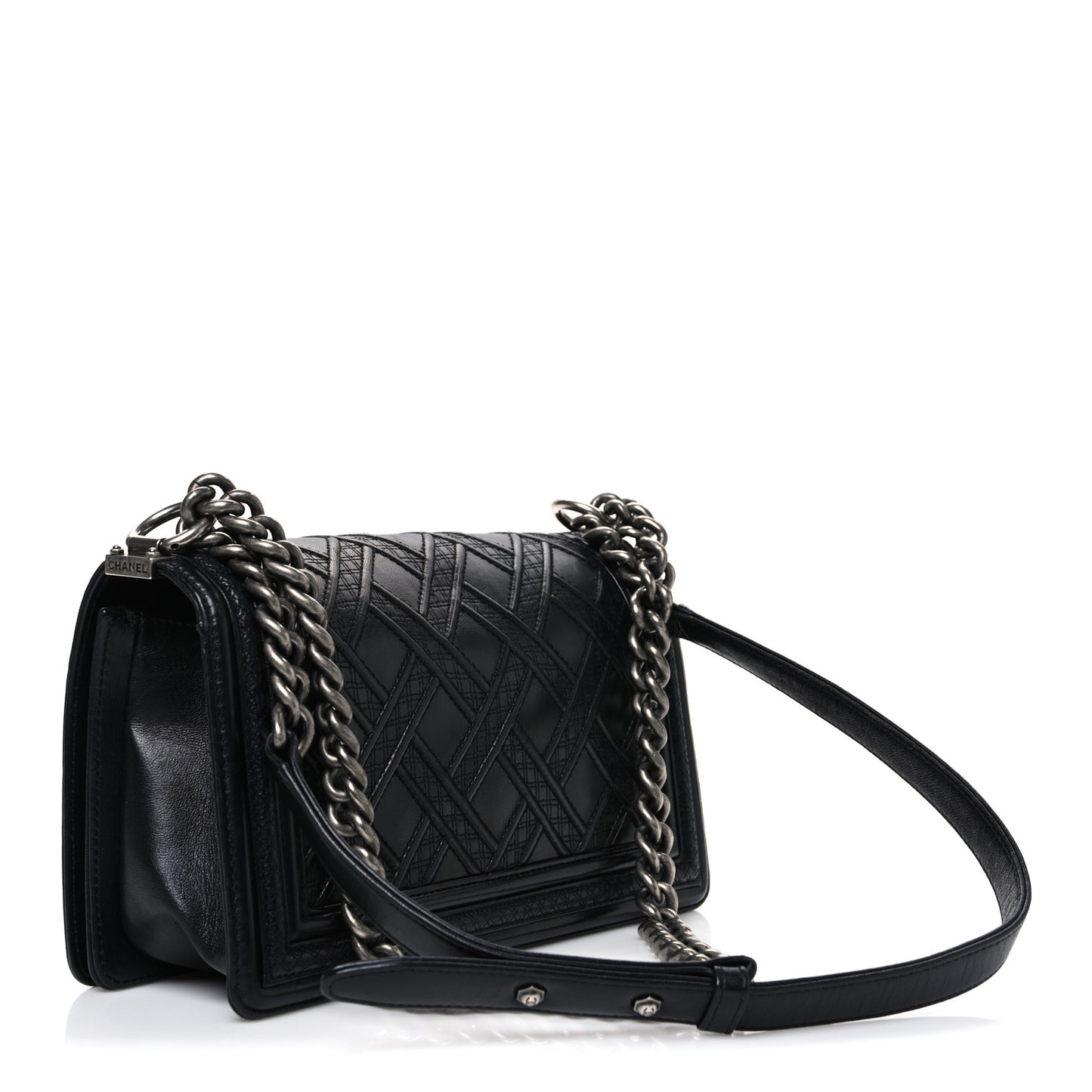 Lambskin Stitched Medium Boy Flap Black