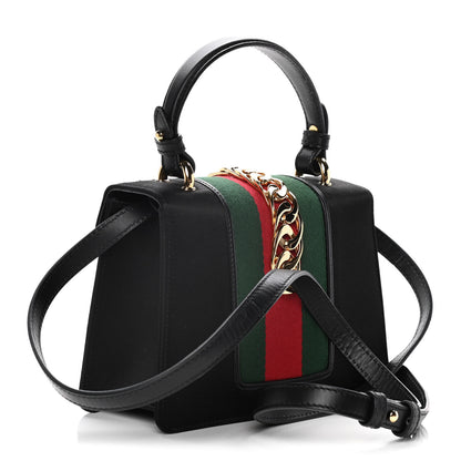 Gucci Satin Crystal Mini Sylvie Top Handle Bag Black 3 of 14