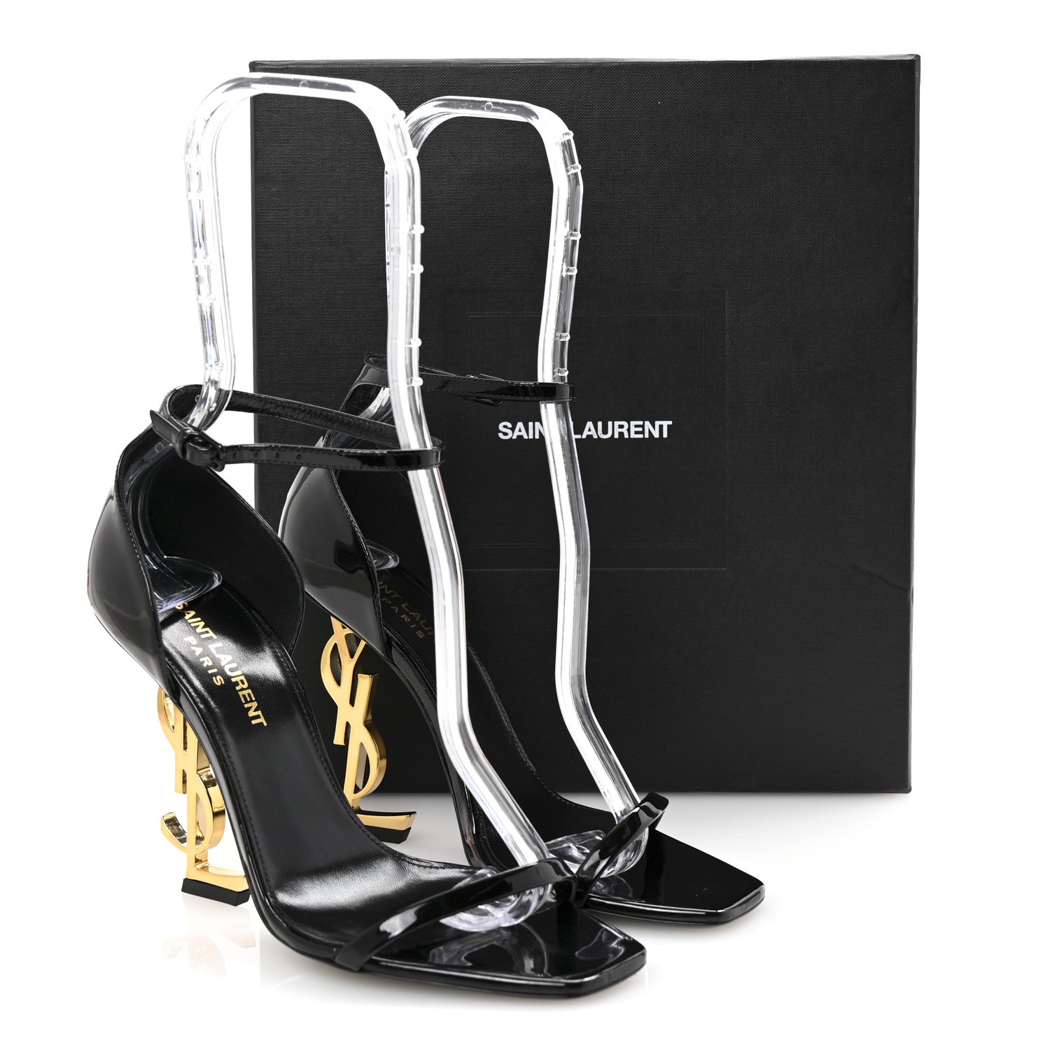 Saint Laurent Patent Calfskin Opyum 110 Sandals 36.5 Black Gold 17 of 18
