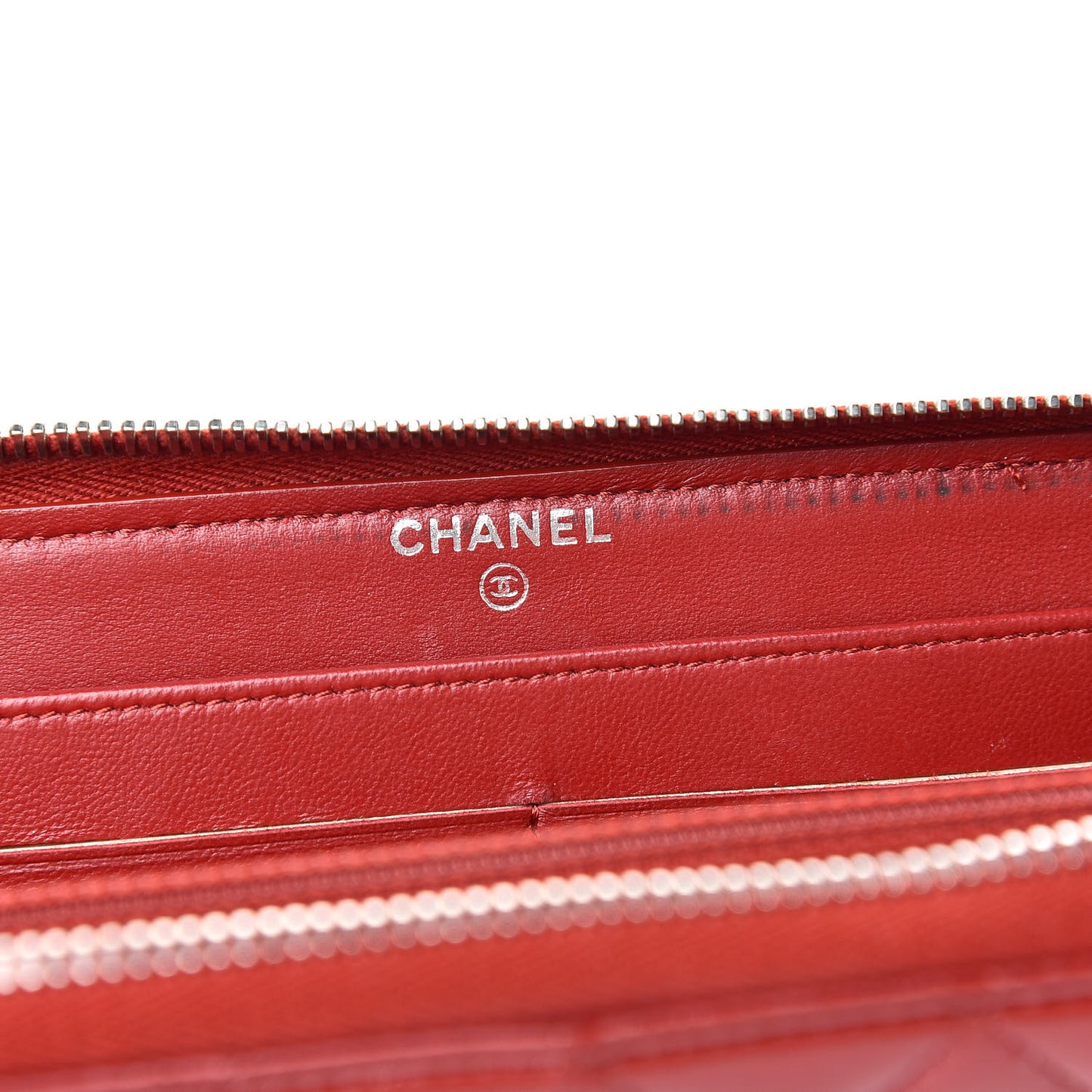 Lambskin Quilted Large Gusset Zip Around Wallet Red