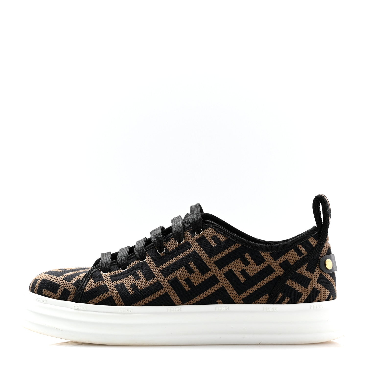 Fendi Fabric FF Micro-Perforated Rise Low Top Sneakers 38.5 Tobacco Black 1 of 10