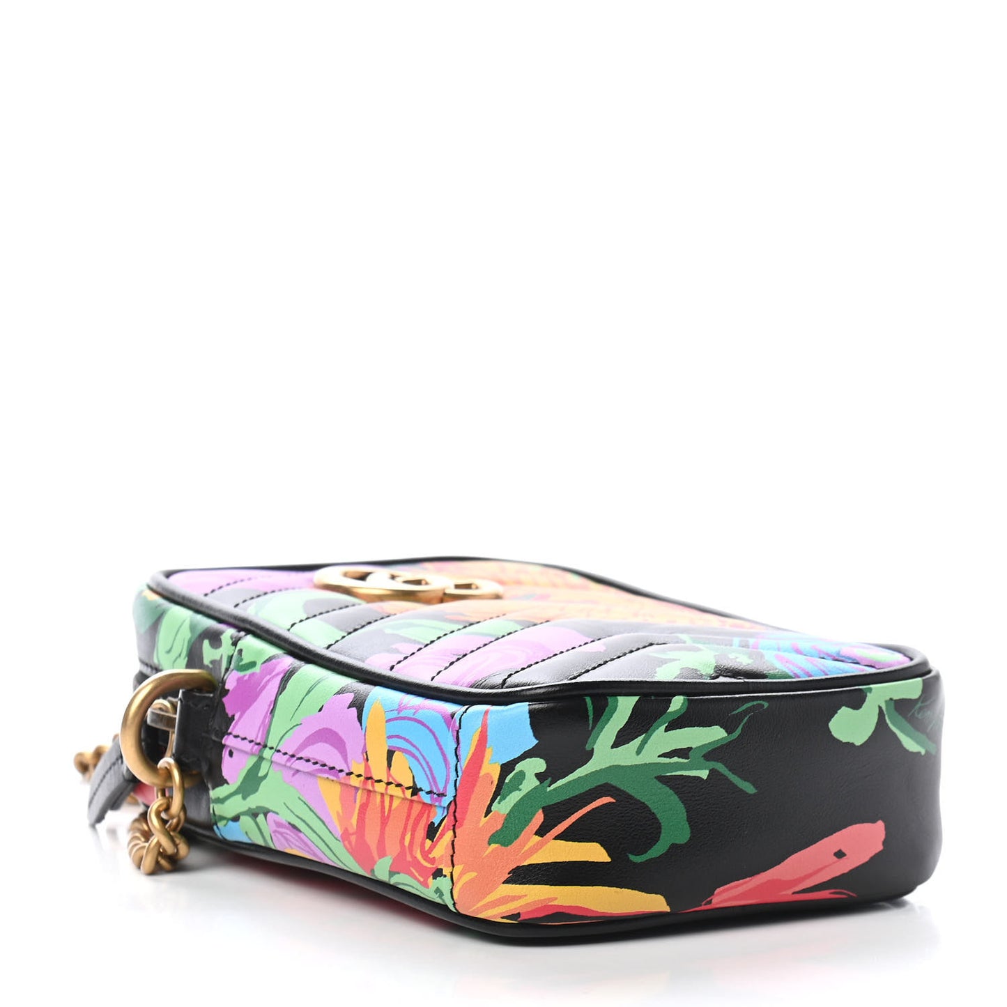 X KEN SCOTT Calfskin Matelasse Floral Infinity Mini GG Marmont Crossbody Bag Black Pink
