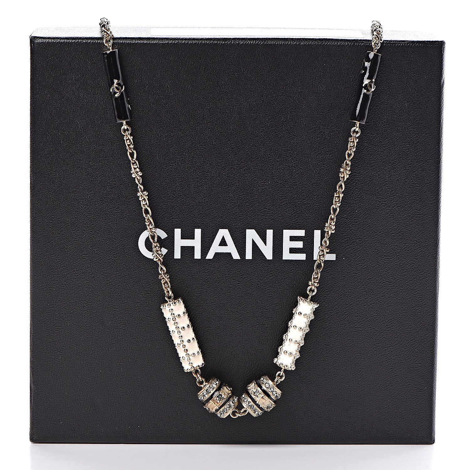Chanel Resin Crystal Studded CC Station Necklace White Gold 8 of 8