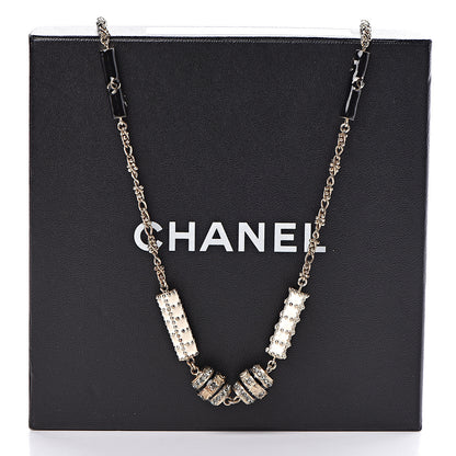 Chanel Resin Crystal Studded CC Station Necklace White Gold 8 of 8